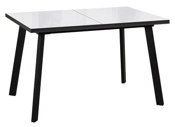 Кухонный стол раскладной Dikline HBS120 Стекло белое/ножки черные в Кунгуре