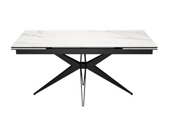 Кухонный раздвижной стол DikLine KW160 мрамор С41 (керамика белая)/опоры черные в Перми - предосмотр