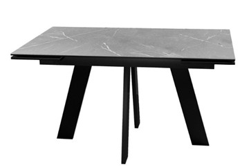 Кухонный стол раздвижной DikLine SKM140 Керамика серый мрамор/подстолье черное/опоры черные (2 уп.) в Перми - предосмотр 1