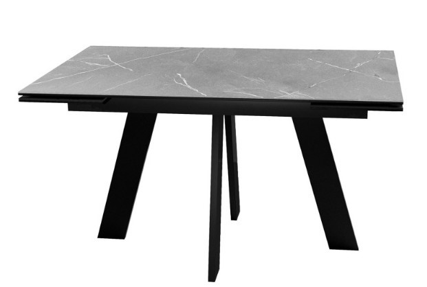 Кухонный стол раздвижной DikLine SKM140 Керамика серый мрамор/подстолье черное/опоры черные (2 уп.) в Перми - изображение 1