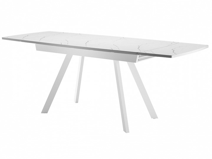 Кухонный раскладной стол Dikline US120 Стекло мрамор белый сатин/ножки белые в Перми - изображение 2