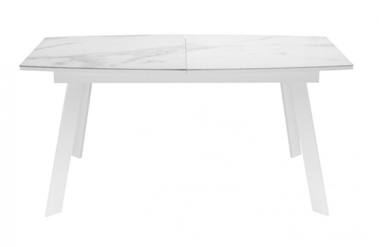 Обеденный раздвижной стол Dikline XLS160 мрамор белый глянец/ножки белые в Перми - изображение 1