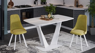 Кухонный стол раскладной Фабио тип 1 (Белый матовый, Стекло глянцевое белое) в Перми - предосмотр 5