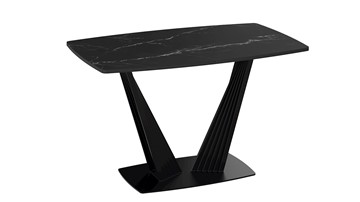 Обеденный раздвижной стол Фабио тип 1 (Черный муар, Стекло матовое черный мрамор) в Перми - предосмотр 2