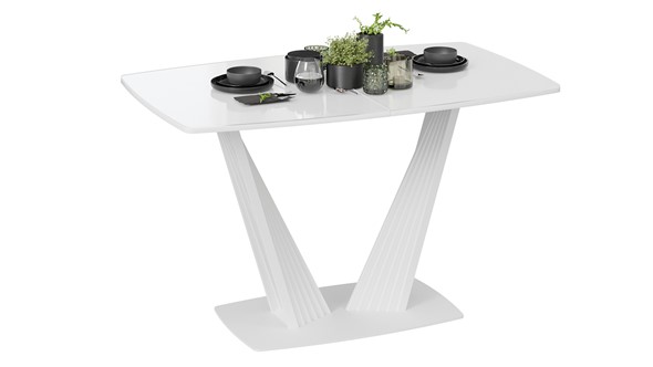 Кухонный стол раскладной Фабио тип 1 (Белый матовый, Стекло глянцевое белое) в Перми - изображение