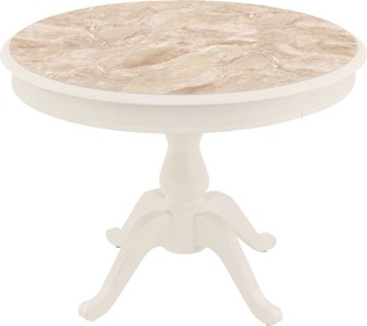 Кухонный раскладной стол Фабрицио-1 Glass, Круг 1000, фотопечать (Мрамор 8, Слоновая кость) в Кунгуре - предосмотр