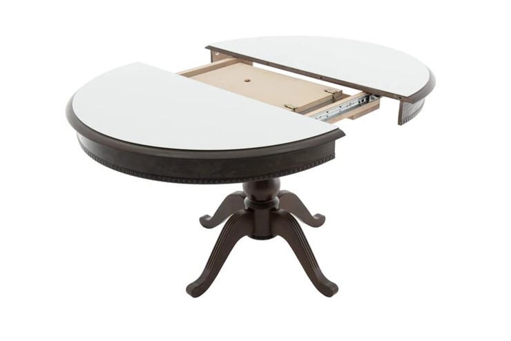 Кухонный стол раскладной Фабрицио-1 Glass, Круг 1000, (Тон 7 - Орех Тёмный + Белое) в Перми - изображение 1
