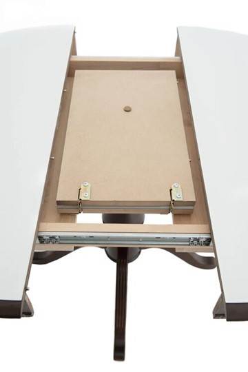 Кухонный стол раскладной Фабрицио-1 Glass, Круг 1000, (Тон 7 - Орех Тёмный + Белое) в Перми - изображение 4