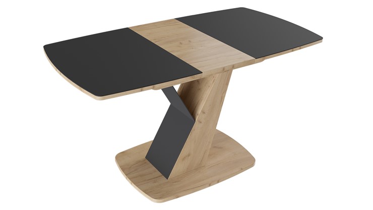 Кухонный раскладной стол Гарда тип 1, цвет Дуб крафт золотой/Стекло матовое черный графит в Перми - изображение 1