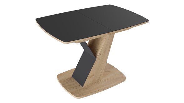 Кухонный раскладной стол Гарда тип 1, цвет Дуб крафт золотой/Стекло матовое черный графит в Перми - изображение