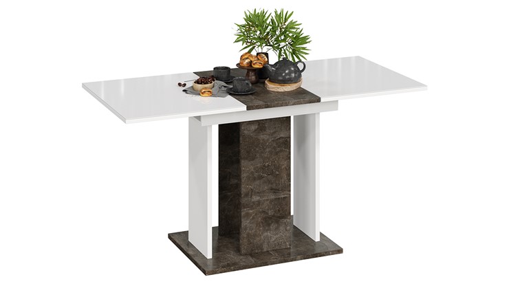 Кухонный стол раздвижной Кёльн тип 1 (Ателье темный, Белый, Стекло Белый глянец) в Перми - изображение 1