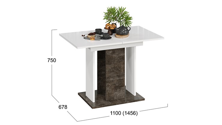 Кухонный стол раздвижной Кёльн тип 1 (Ателье темный, Белый, Стекло Белый глянец) в Перми - изображение 2