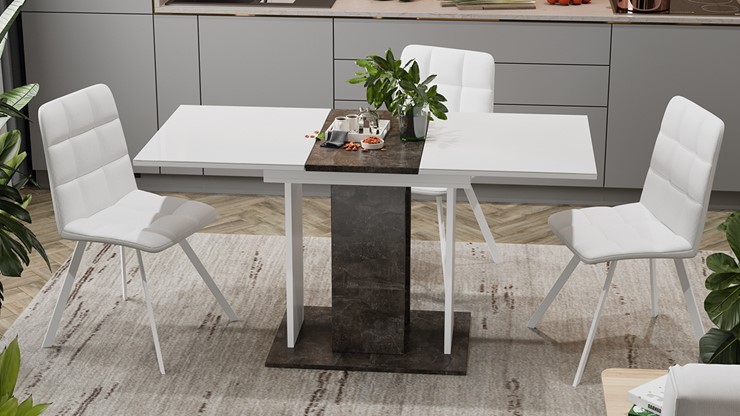 Кухонный стол раздвижной Кёльн тип 1 (Ателье темный, Белый, Стекло Белый глянец) в Березниках - изображение 3