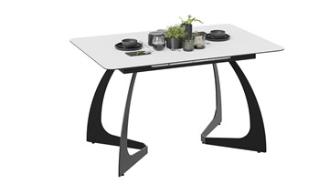 Кухонный стол раздвижной Конкорд Тип 2 (Черный муар/Стекло матовое белое) в Перми - предосмотр