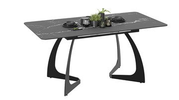 Кухонный раскладной стол Конкорд Тип 2 (Черный муар/Стекло матовое черный мрамор) в Перми - предосмотр 1