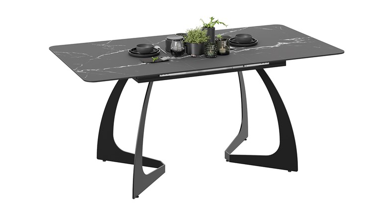 Кухонный раскладной стол Конкорд Тип 2 (Черный муар/Стекло матовое черный мрамор) в Перми - изображение 1