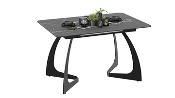Кухонный раскладной стол Конкорд Тип 2 (Черный муар/Стекло матовое черный мрамор) в Березниках