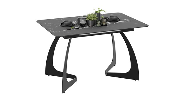 Кухонный раскладной стол Конкорд Тип 2 (Черный муар/Стекло матовое черный мрамор) в Перми - изображение