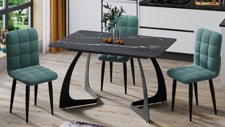 Кухонный раскладной стол Конкорд Тип 2 (Черный муар/Стекло матовое черный мрамор) в Перми - изображение 6