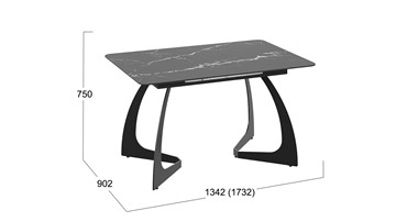 Кухонный раскладной стол Конкорд Тип 2 (Черный муар/Стекло матовое черный мрамор) в Перми - предосмотр 7