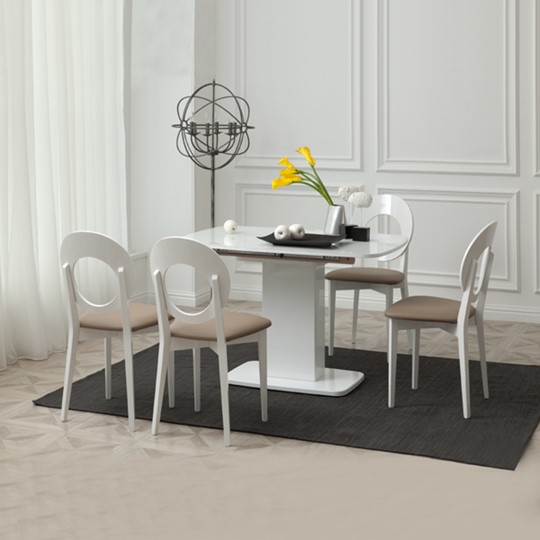 Кухонный раскладной стол Leset Денвер 1Р (Белый лак/стекло глянцевое белое) в Перми - изображение 9