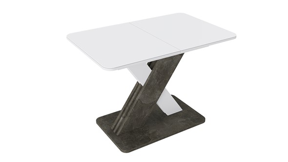 Кухонный стол раздвижной Люксембург тип 1 (Белый/Ателье темный/Стекло белое матовое) в Перми - изображение