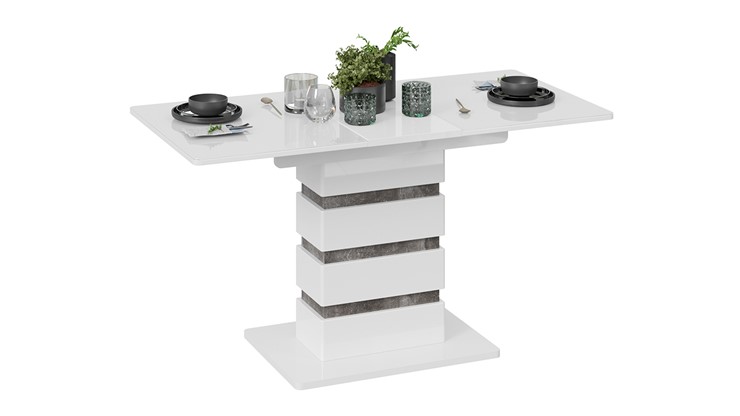 Кухонный стол раскладной Мадейра тип 1 (Белый глянец/Ателье темный) в Перми - изображение 1