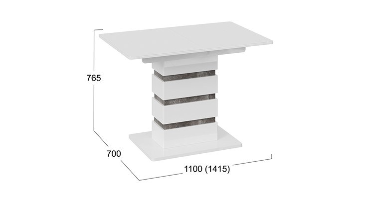 Кухонный стол раскладной Мадейра тип 1 (Белый глянец/Ателье темный) в Кунгуре - изображение 5