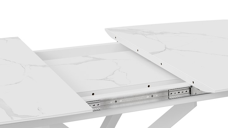 Кухонный стол раздвижной Манхеттен Т1 (Белый муар/Стекло матовое белый мрамор) в Перми - изображение 4