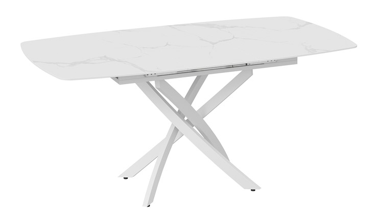 Кухонный стол раздвижной Манхеттен Т1 (Белый муар/Стекло матовое белый мрамор) в Перми - изображение 5