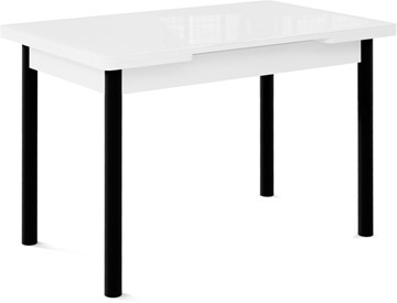 Стол раздвижной Милан-1 EVO, ноги металлические черные, стекло белое/серый в Перми - предосмотр