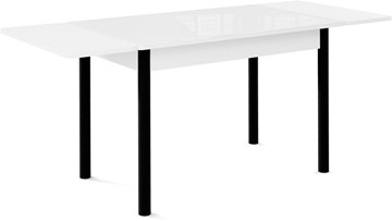 Стол раздвижной Милан-1 EVO, ноги металлические черные, стекло белое/серый в Перми - предосмотр 1