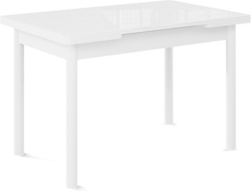 Кухонный стол раскладной Милан-2 EVO, ноги белые, стекло белое/белый в Березниках