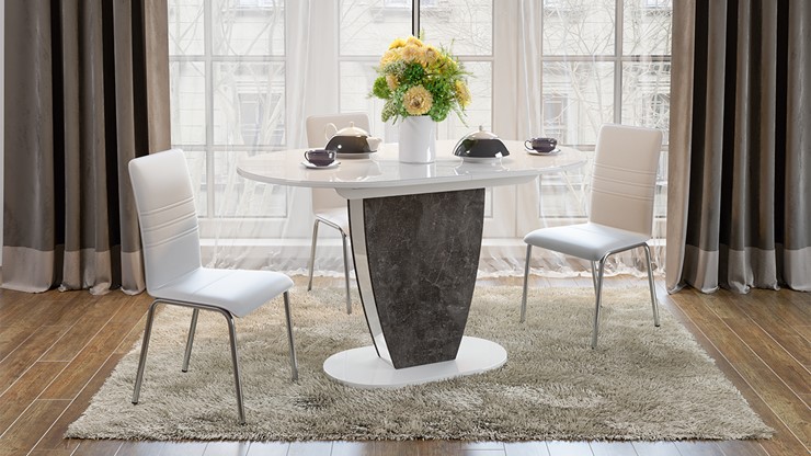 Кухонный раздвижной стол Монреаль тип 1 (Белый глянец/Моод темный) в Перми - изображение 2