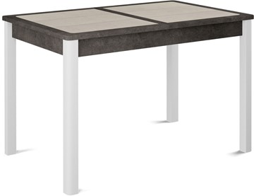 Кухонный стол раскладной Ницца-1 ПЛ (ноги белые, плитка бежевая/серый камень) в Березниках