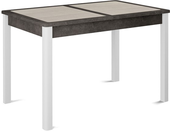 Кухонный стол раскладной Ницца-1 ПЛ (ноги белые, плитка бежевая/серый камень) в Перми - изображение