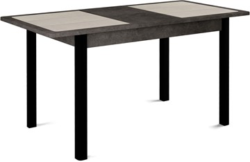 Обеденный раздвижной стол Ницца-1 ПЛ (ноги черные, плитка бежевая/серый камень) в Перми - предосмотр 1