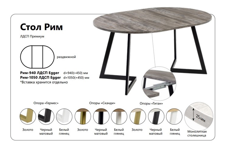 Кухонный раздвижной стол Рим ЛДСП 940 в Перми - изображение 1