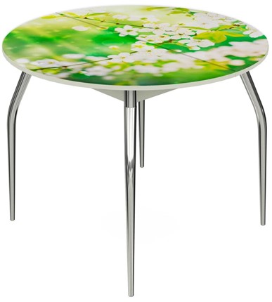 Обеденный раздвижной стол Ривьера - Круг, ноги хром №5, ФП (Цветы №45) в Перми - изображение