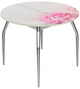 Кухонный стол раскладной Ривьера - Круг, ноги метал. крашеные №24, ФП (Цветы №49) в Перми