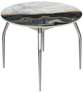 Кухонный раздвижной стол Ривьера - Круг, ноги метал. крашеные №24, ФП (Мрамор №34) в Перми