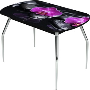 Кухонный стол раздвижной Ривьера исп.1 ноги метал. крашеные №24 Фотопечать (Цветы №14) в Перми
