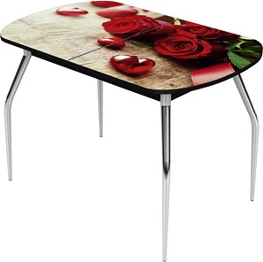 Обеденный раздвижной стол Ривьера исп.2 ноги  хром. №5 Фотопечать (Цветы №33) в Березниках