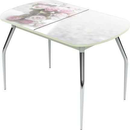 Кухонный стол раскладной Ривьера исп.2 ноги  хром. №5 Фотопечать (Цветы №47) в Перми - изображение