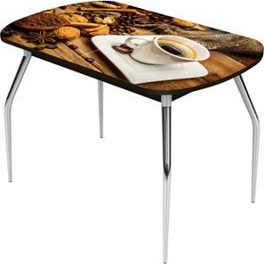 Кухонный стол раздвижной Ривьера исп.2 ноги  хром. №5 Фотопечать (Кофе №11) в Перми