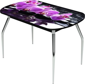 Овальный стол на кухню Ривьера исп.2 ноги метал. крашеные №24 Фотопечать (Цветы №30) в Перми