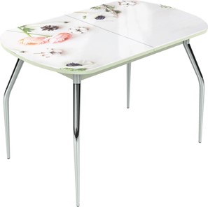 Кухонный раскладной стол Ривьера исп.2 ноги метал. крашеные №24 Фотопечать (Цветы №31) в Перми