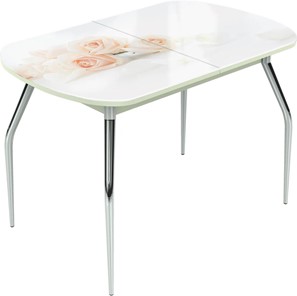 Раздвижной стол Ривьера исп.2 ноги метал. крашеные №24 Фотопечать (Цветы №32) в Перми