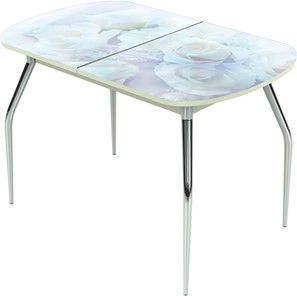 Обеденный раздвижной стол Ривьера исп.2 ноги метал. крашеные №24 Фотопечать (Цветы №36) в Кунгуре