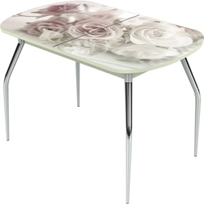 Кухонный стол раздвижной Ривьера исп.2 ноги метал. крашеные №24 Фотопечать (Цветы №41) в Перми
